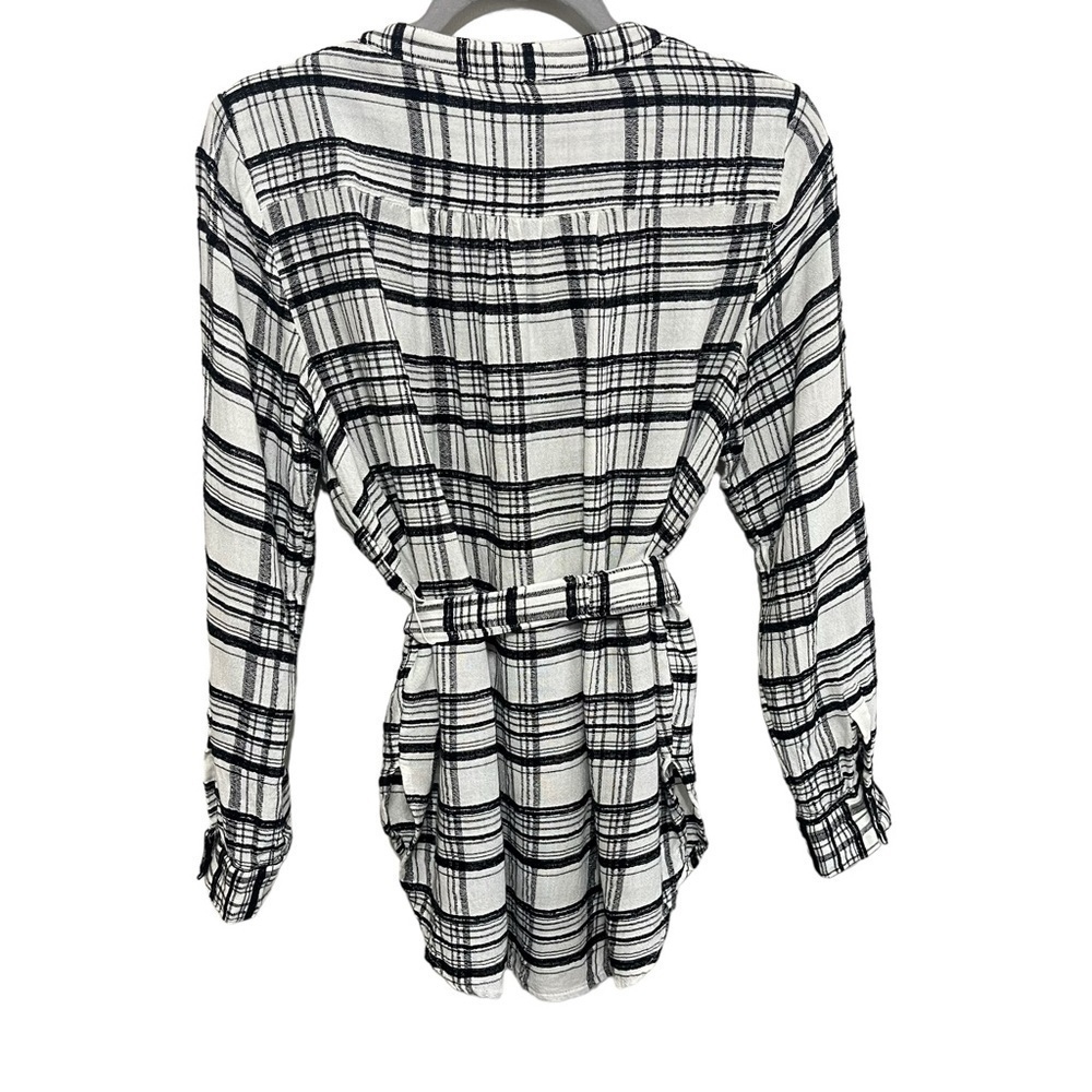 Anthropologie Plaid Belted Wool Blend Button Down Tunic Top Size 14P - Picture 4 of 7